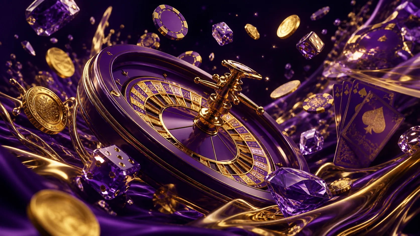 A cinematic, premium casino hero banner for Spinstag featuring glowing poker chips, and roulette wheels with rich textures.